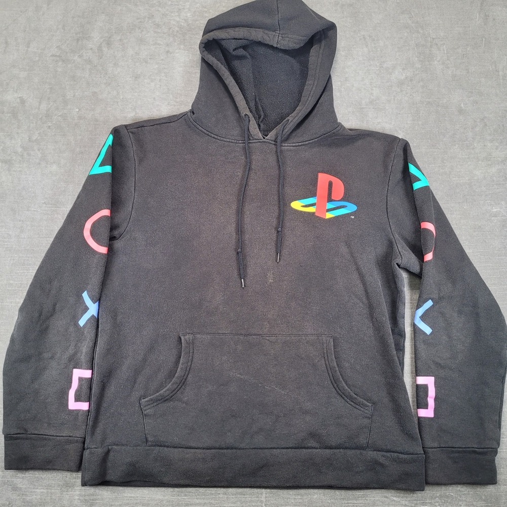 Sony Playstation Mens Small Black Graphic Hoodie Controller‎ Icons Logo